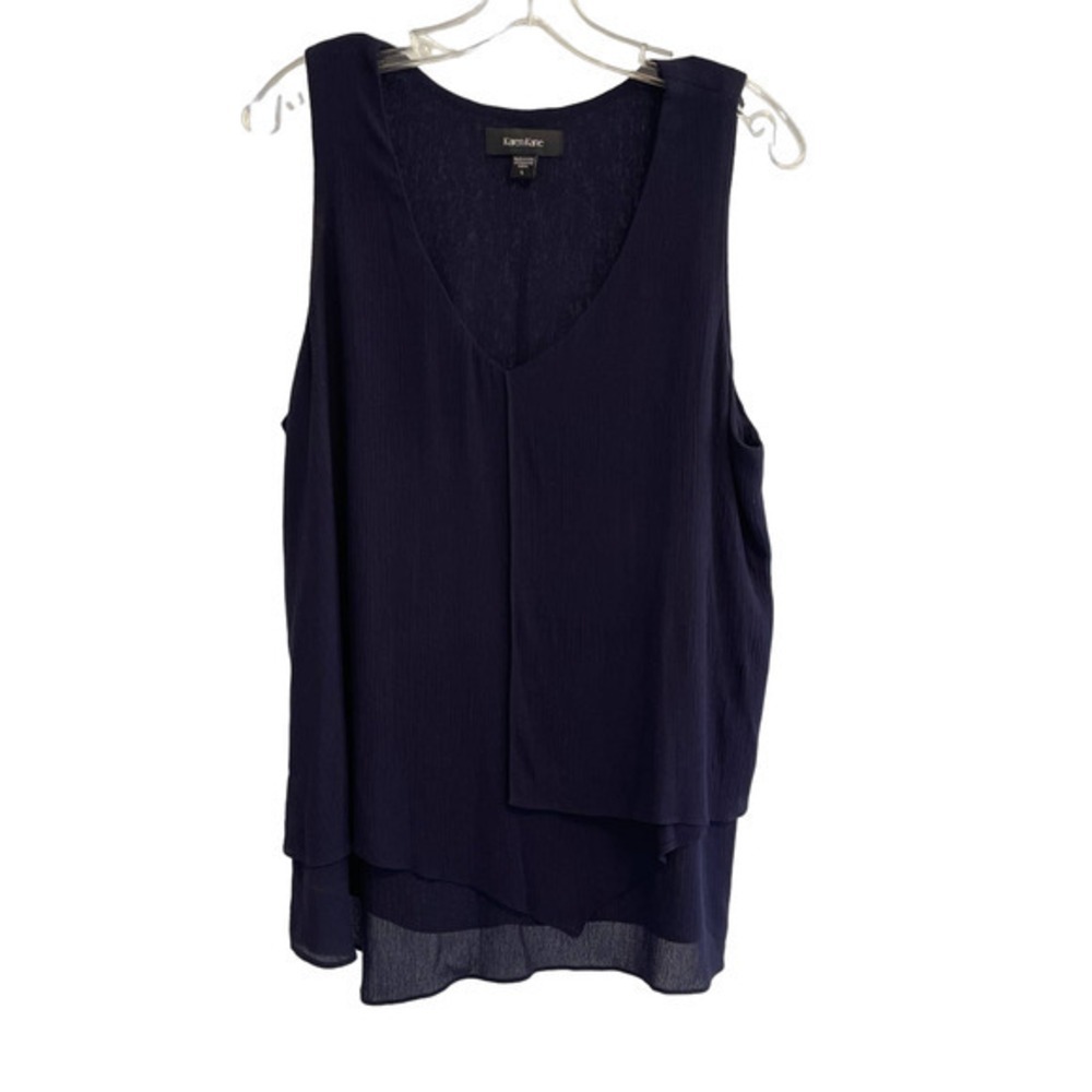 Karen‎ Kane Womens Navy Blue Layered Tiered V-Neck Sleeveless Blouse Top Large